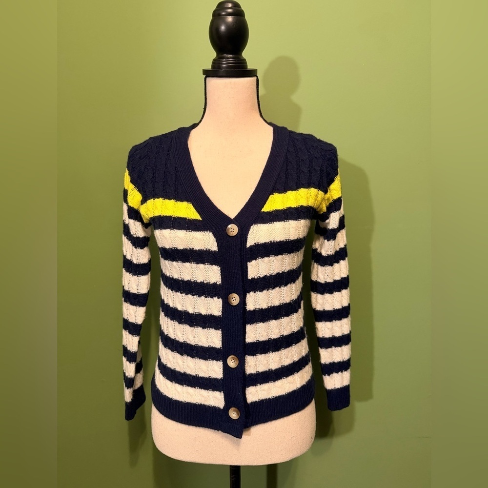 Cross Navy and Yellow Striped Women's Sweater